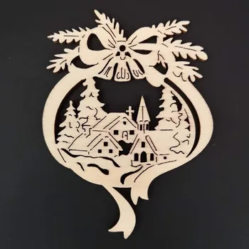 Vánoční dekorace AMADEA Dřevěná ozdoba vesnička v mašli 16 cm