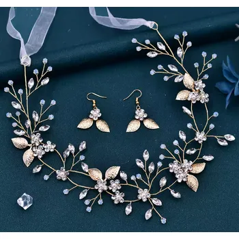 Souprava šperků B-TOP Souprava čelenky a náušnic s krystaly a zlatými lístky