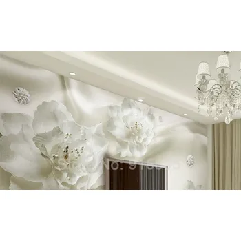 Tapeta Solution Media 3D tapeta - Bílé květy na hedvábí MU1292 2 - Voděodolná hedvábná tkanina - Textilní tapeta lesklá - 200g/m2