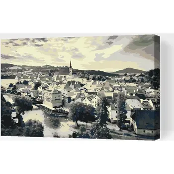 Painting Queens Painting Queens, Malování podle čísel, Český Krumlov v odstínech šedi, 40 × 60 cm, plátno na rámu
