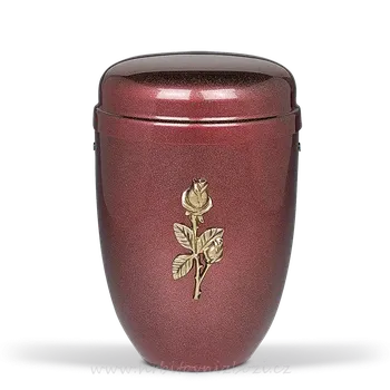 Smuteční dekorace Urna ocelová vínová perleťová s růží