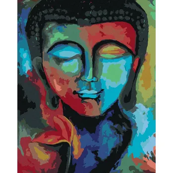 zuty Malování podle čísel - Barevný buddha a květiny, 40x50 cm, bez rámu a bez vypnutí plátna