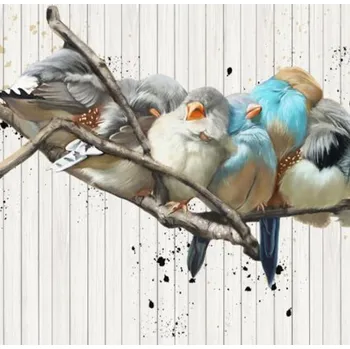 Tapeta Solution Media 3D tapeta - Ptáci na větvi MU2930 2 - Voděodolná hedvábná tkanina - Textilní tapeta lesklá - 200g/m2