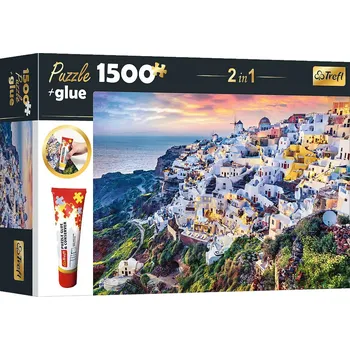 Puzzle Trefl Nádherný ostrov Santorini, Řecko + lepidlo, 1500 dílků + k objednávce puzzle zdarma