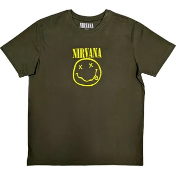 Pánské tričko Nirvana Tričko Yellow Happy Face Unisex Green L
