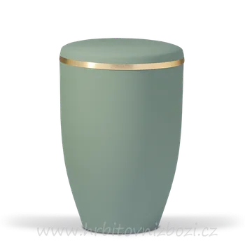 Smuteční dekorace Ocelová urna olivově zelená se zlatým páskem