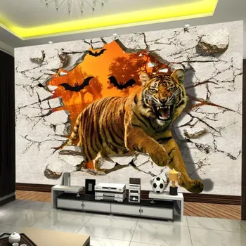 Fototapeta Solution Media 3D tapeta - Tygr a rozbitá zeď MU1396 5 - Imitace kůže - Vliesová tapeta - 320g/m2