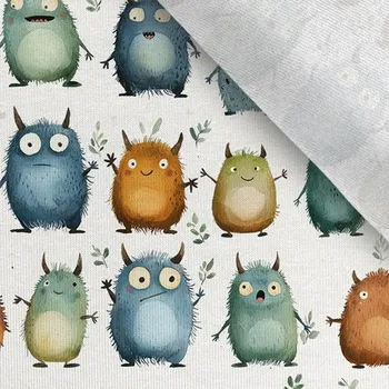 Teplákovina Takoy 150 cm modré a skořicové příšerky