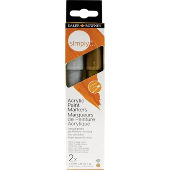 Daler Rowney Simply Acrylic Marker Sada akrylových fixů 2 - 3 mm Gold and Silver 2 x 5,3 ml