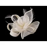 Fascinátor / brož květ s peřím - 1 ks - 1 režná světlá