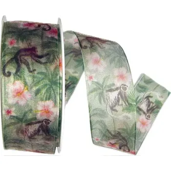 Stuha Stuha taftová MONKEY FOREST transparentní 40mm x 20m (8,-Kč/m) (Stuha taftová, průsvitná, oboustranná, s vetkaným tenkým vlascem v lemu)