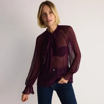 Dámská halenka Reserved - Síťovinová halenka s ozdobným vázáním - mahagonová - 114DX-93X - 114DX-93X-L