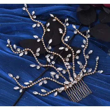 Ozdoba do vlasů B-TOP Hřeben do vlasů s dlouhými krystalovými větvičkami Druh barvy: Zlatá