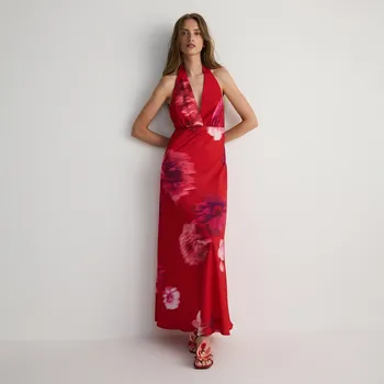 Dámské šaty Reserved - Maxi šaty se zavazováním na krku - červená - 287DS-33X - 287DS-33X-L