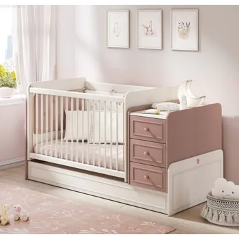 Dětská postýlka Dětská rostoucí postýlka s houpací funkcí Beauty - béžová, růžový