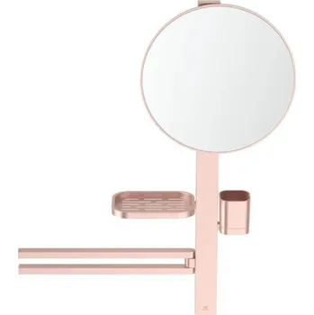 Ideal Standard ALU+ Zrcátko kosmetické Beauty Bar M ø328 mm, nástěnné, polička, pohárek, držák ručníků, rosé, BD588RO