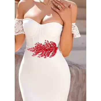 Dámské šaty B-TOP Ozdobný pás k šatům s červeným perlovým listem