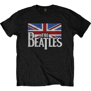 Pánské tričko The Beatles Drop T Logo & Vintage Flag Black 2XL Tričko