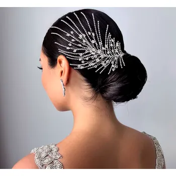 Čelenka B-TOP Postříbřená ozdoba do vlasů Velký List s krystaly