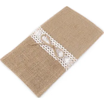 prostírání Jutová kapsa na příbory s krajkou 11x20 cm 2 ks - 3 (4) režná přírodní