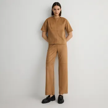 Dámské kalhoty Reserved - Kalhoty z umělého semiše - zlatavá hnědá - YU031-82X - YU031-82X-XL