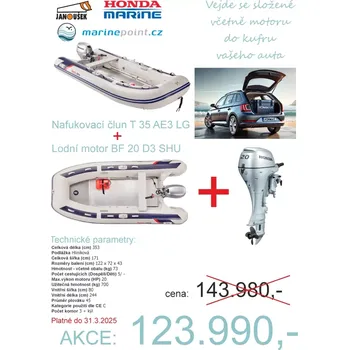 Člun Honda Marine HonWave T 35 AE3 LG Nafukovací člun + lodní motor BF 20 D3 SHU AKCE