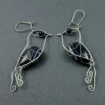 Náušnice Ptačí náušnice s kamenem – onyx