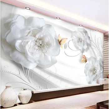 Tapeta Solution Media 3D tapeta - Bílé květy MU2876 2 - Voděodolná hedvábná tkanina - Textilní tapeta lesklá - 200g/m2