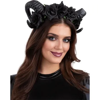 SmiffysČertovská čelenka s rohy a černými růžemi