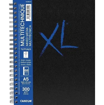 Výtvarný papír Canson Book Wire Bound Long Side XL Mixed Media Textured Skicář 34 A5 300 g Portrait
