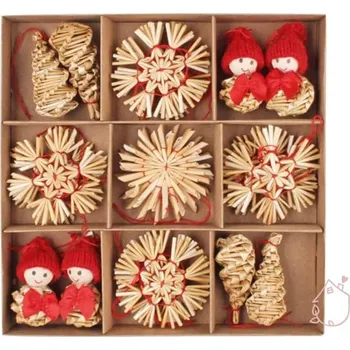 Vánoční ozdoba Slaměné ozdoby sada v boxu