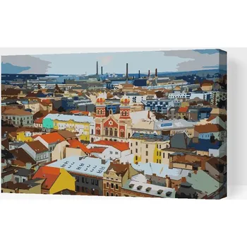 Painting Queens Painting Queens, Malování podle čísel, Výhled na město, Plzeň, 40 × 60 cm, vypnuté plátno na rám
