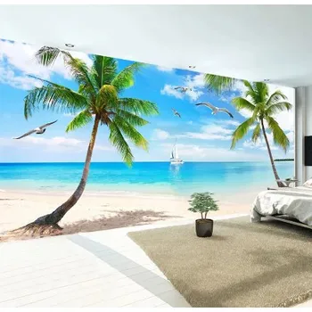 Tapeta Solution Media 3D tapeta - Pláž s palmou MU2994 2 - Voděodolná hedvábná tkanina - Textilní tapeta lesklá - 200g/m2