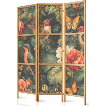 Paraván Japonský paraván - V botanické zahradě - Květiny Ptáci a Motýli - Barevné ilustrace Velikost: 135x172 cm
