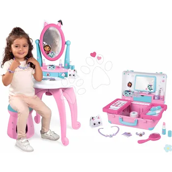 Dětská kuchyňka Set kosmetický stolek s kufříkem Gabby Dressing Table 2v1 Smoby pro kadeřnici s nehtovým studiem a kosmetikou