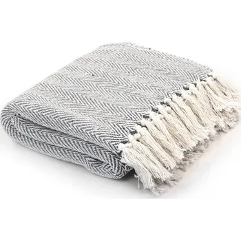 Přehoz na lůžko Přehoz bavlněný vzor rybí kosti 160 x 210 cm šedý IM_245319