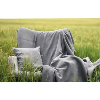 Přehoz na lůžko Nelly Lněný pléd tmavě šedý velikost: 140 x 140 cm