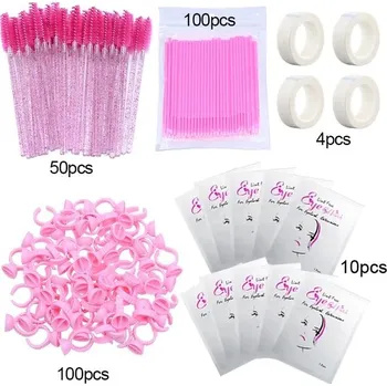 Sada nástrojů pro prodlužování řas | kosmetické potřeby 264 ks - sytě růžová