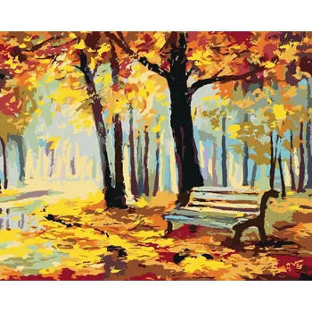 zuty Malování podle čísel - Lavička v parku, 40x50 cm, bez rámu a bez vypnutí plátna