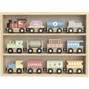 Dřevěná hračka Tooky Toy | Dřevěné vláčky set 12 ks Pastel