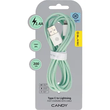 Datový kabel Blavec Candy Braided USB-A - Lightning 2,4A 2m (CCA-UL24GN20) zelený