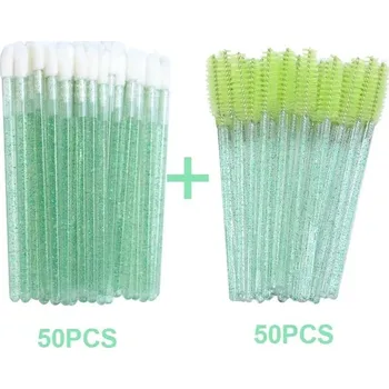 Kosmetický štětec 5tětce na rty a řasy 2v1 | aplikátory make-upu, nástroje na líčení 50+50 ks - 100 ks zelené