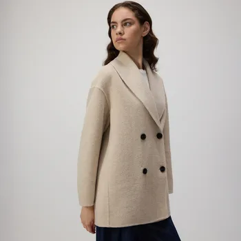 Dámský kabát Reserved - Dvouřadý kabát s vlnou - krémová - 932FS-01M - 932FS-01M-M