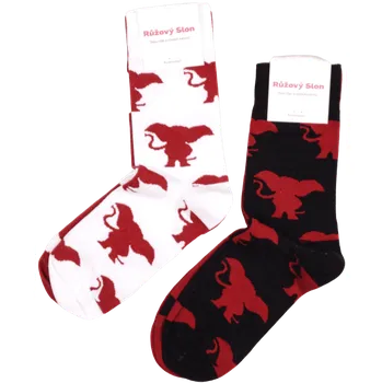 Merch – hravé sloní ponožky černé Růžový Slon (3 ks), S