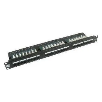 Patch panel LYNX LX24U-C6-BK, černý (black), patch panel, 19", Cat.6, UTP, 24 portů RJ45, 1U, osazený, blok 110