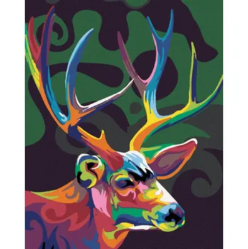 zuty Malování podle čísel - Barevný jelen, 40x50 cm, vypnuté plátno na rám