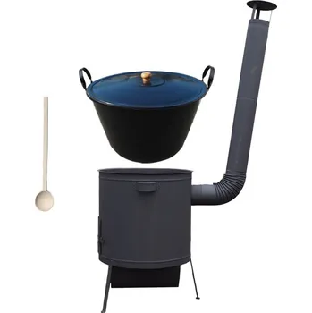 Kempingové nádobí Smaltovaný kotel 70 L na zabijačku + žáruvzdorná kotlina 53 PLUS 600 s roštem na popel 4 mm + vařečka