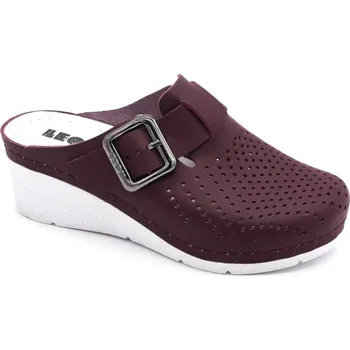 Dámská obuv Leon 1100 Dámské kožené pantofle na klínku - Bordó Velikost: 41