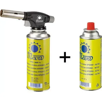 Dílna Set UNI Hořák 1,6 kW piezo + 2 kartuše Meva SN set KP01006+2KA (Meva KP01006 + KP02002 Universální hořák s piezoelektrickým zapalováním + 2 PB kartuše 227 g)