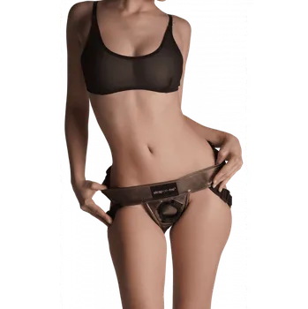 Připínací penis Strap-on-me Postroj Curious Luxury Strap On Harness Leather look, zlatý